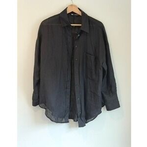 Zara Womens Black Linen Long Sleeve Button-Front Shirt, Lightweight, Relaxed, S